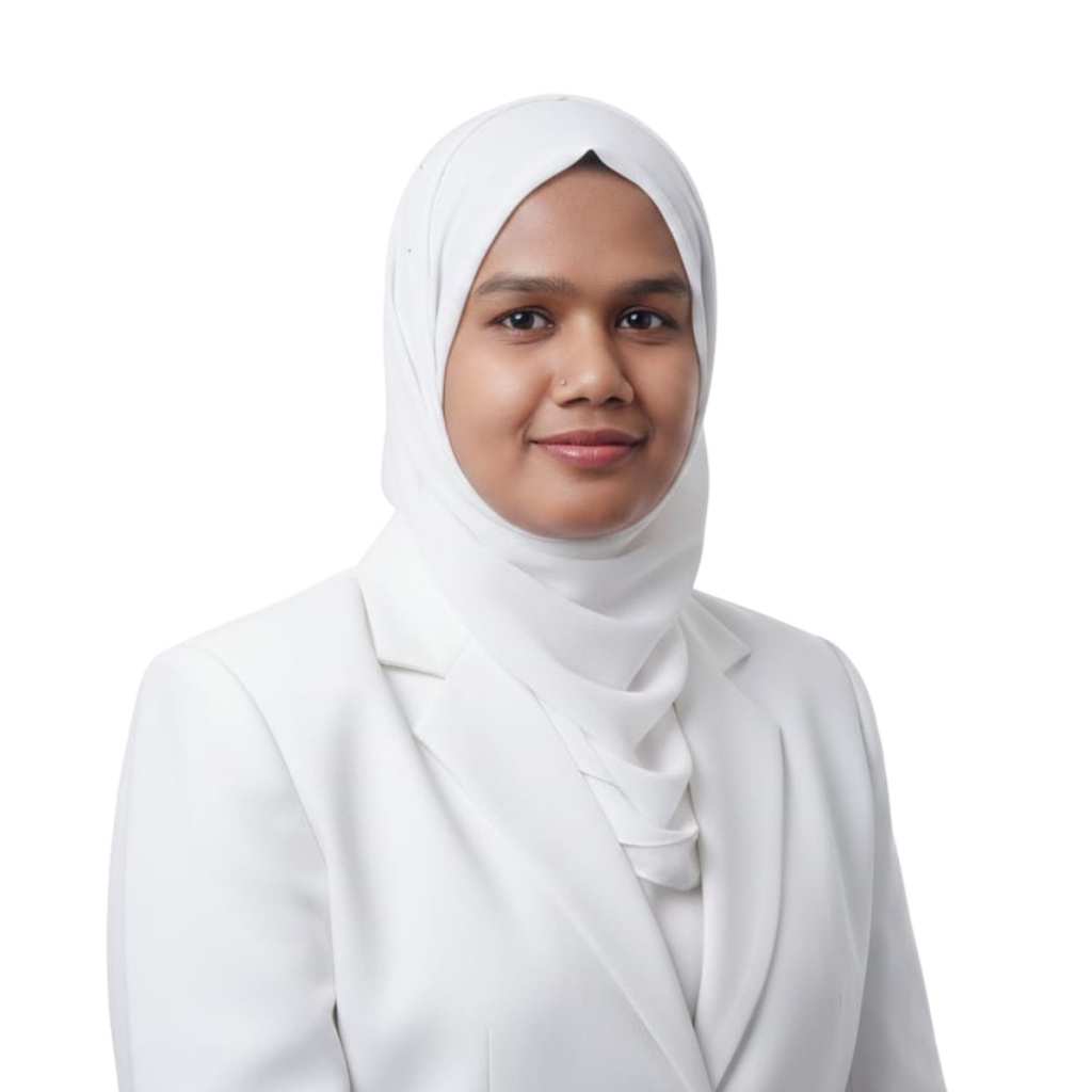 Professional Portrait Of Morzina Khatun wearing white hijab and blazer
